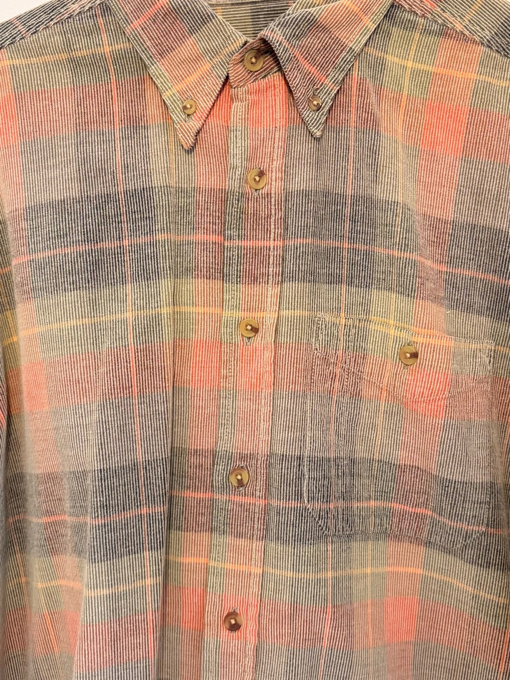 ORVIS Corduroy Button-Down Plaid Shirt in Orange Grey Green Men’s Medium - Picture 6 of 14